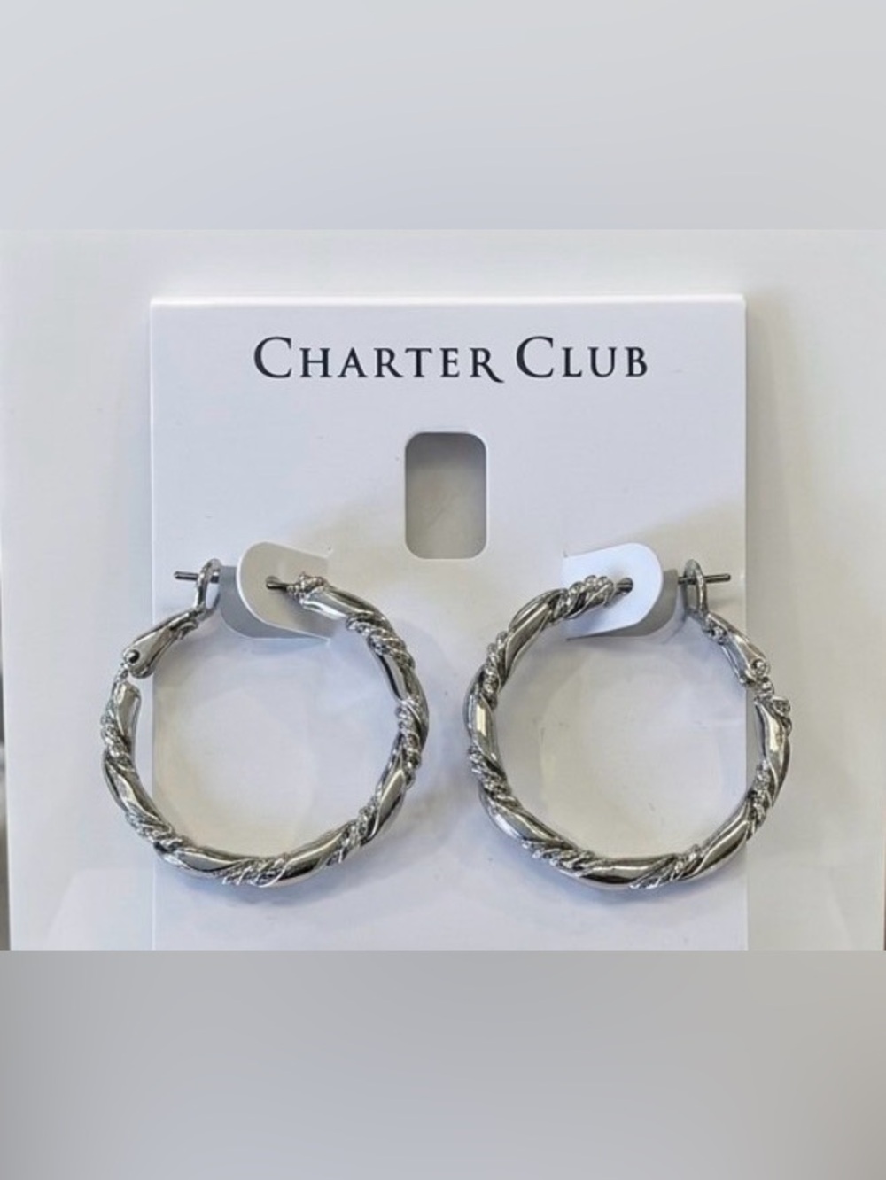 Charter Club Womens Silver Spiral Twist Hoop Circle Earrings NWT